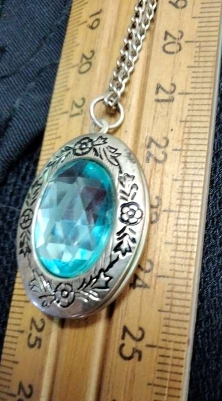 Locket double side catch OK  blue Topaz glass Chain Necklace Look at my Buy Now listings No Waiting