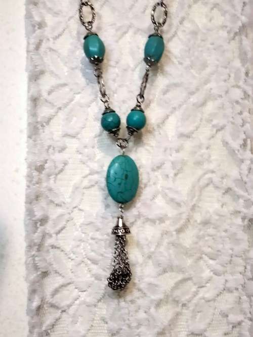Necklace  Torquois bottom chains cling bead  Silver Chains LOOK At MY BUY NOWitemsNO WAITING