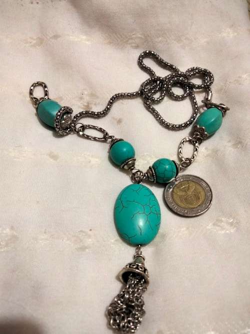 Necklace  Torquois bottom chains cling bead  Silver Chains LOOK At MY BUY NOWitemsNO WAITING