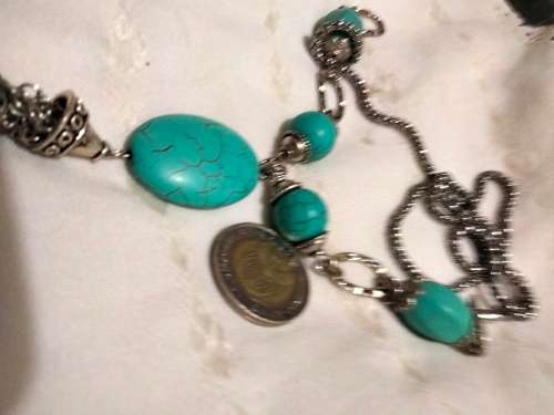 Necklace  Torquois bottom chains cling bead  Silver Chains LOOK At MY BUY NOWitemsNO WAITING