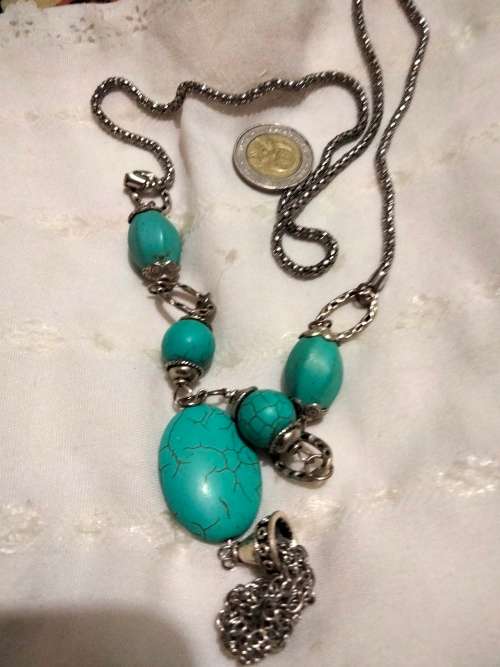 Necklace  Torquois bottom chains cling bead  Silver Chains LOOK At MY BUY NOWitemsNO WAITING