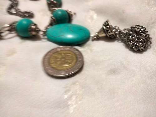 Necklace  Torquois bottom chains cling bead  Silver Chains LOOK At MY BUY NOWitemsNO WAITING
