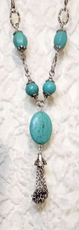 Necklace  Torquois bottom chains cling bead  Silver Chains LOOK At MY BUY NOWitemsNO WAITING