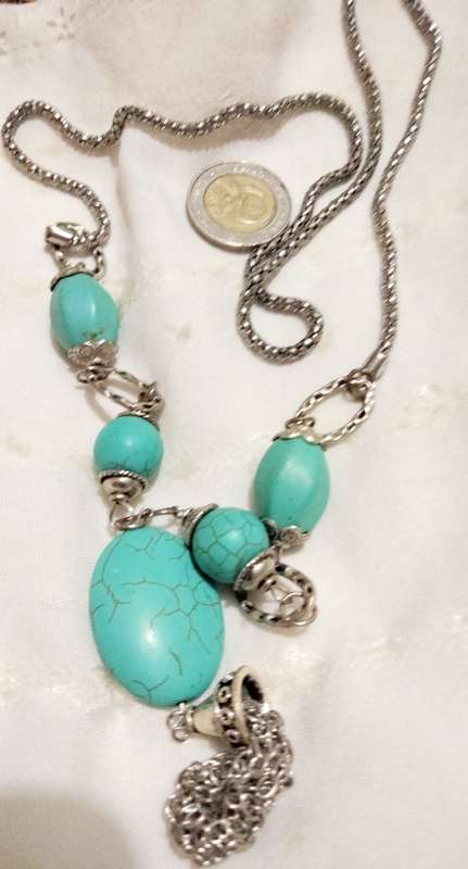 Necklace  Torquois bottom chains cling bead  Silver Chains LOOK At MY BUY NOWitemsNO WAITING