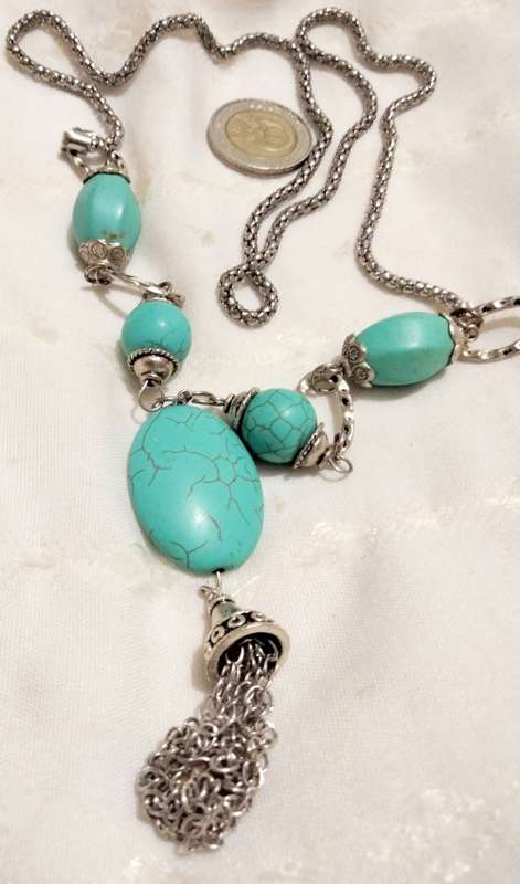 Necklace  Torquois bottom chains cling bead  Silver Chains LOOK At MY BUY NOWitemsNO WAITING
