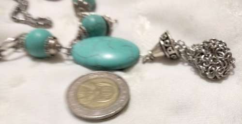 Necklace  Torquois bottom chains cling bead  Silver Chains LOOK At MY BUY NOWitemsNO WAITING