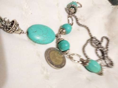 Necklace  Torquois bottom chains cling bead  Silver Chains LOOK At MY BUY NOWitemsNO WAITING