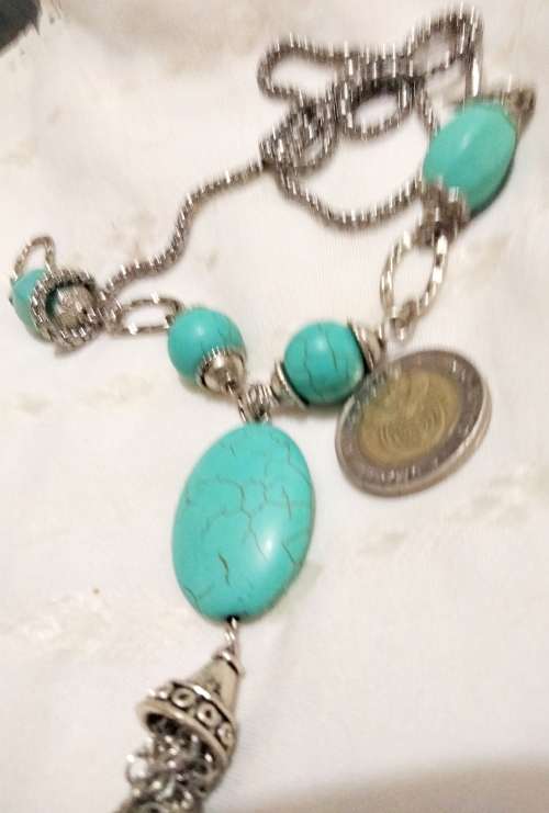 Necklace  Torquois bottom chains cling bead  Silver Chains LOOK At MY BUY NOWitemsNO WAITING