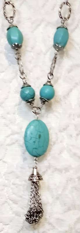 Necklace  Torquois bottom chains cling bead  Silver Chains LOOK At MY BUY NOWitemsNO WAITING