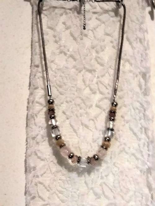 NECKLACE  Mix colours Shape Size  beads Silver Tone chain LOOK At MY BUY NOW items NO WAITING