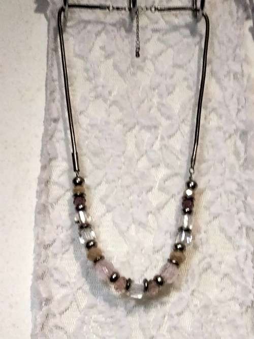 NECKLACE  Mix colours Shape Size  beads Silver Tone chain LOOK At MY BUY NOW items NO WAITING
