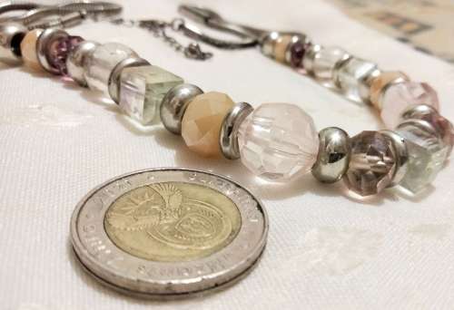 NECKLACE  Mix colours Shape Size  beads Silver Tone chain LOOK At MY BUY NOW items NO WAITING