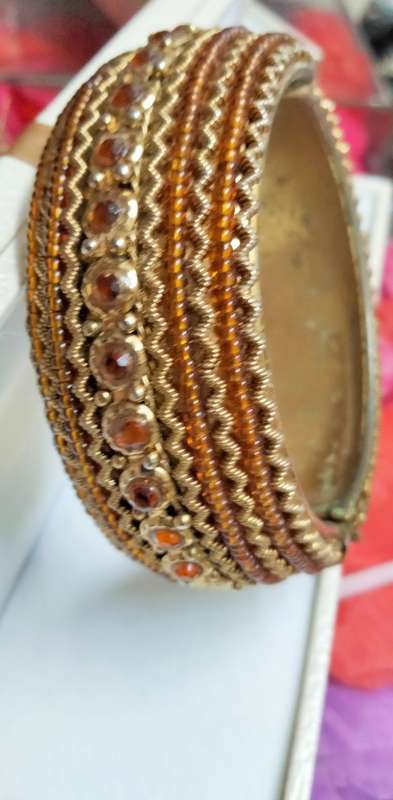 BANGLE  Hinged CLAMPER Large BEADED middle has Orange Crystals LOOK At My BUY NOW ltems NO WAITING