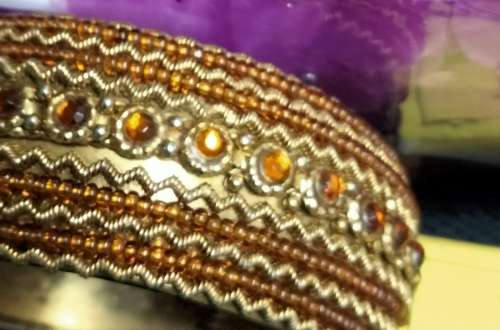 BANGLE  Hinged CLAMPER Large BEADED middle has Orange Crystals LOOK At My BUY NOW ltems NO WAITING