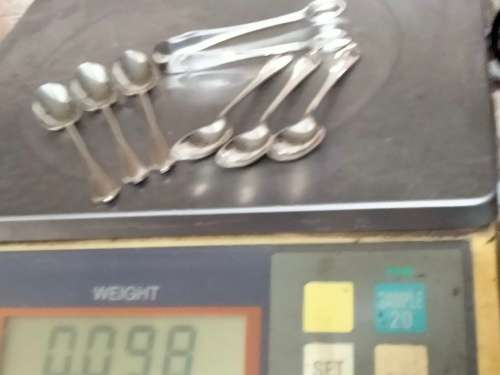 Antique boxed c1926 SHEFFIELD HALLMARKED STERLING SILVER Teaspoons +Sugar Nips 98grams