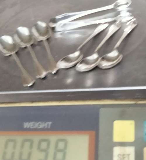 Antique boxed c1926 SHEFFIELD HALLMARKED STERLING SILVER Teaspoons +Sugar Nips 98grams