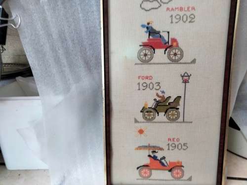 Embroidered Old Cars non reflective glass Framed LOOK At My BUY NOW items NO WAITING