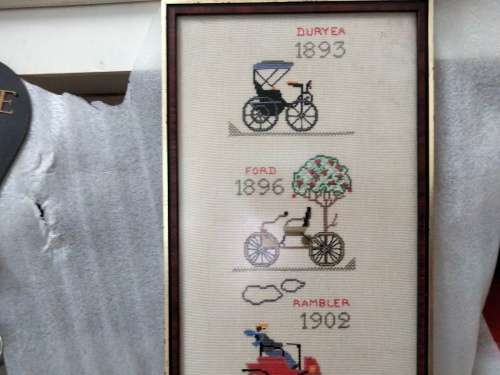 Embroidered Old Cars non reflective glass Framed LOOK At My BUY NOW items NO WAITING