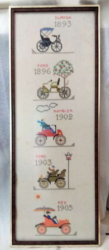 Embroidered Old Cars non reflective glass Framed LOOK At My BUY NOW items NO WAITING