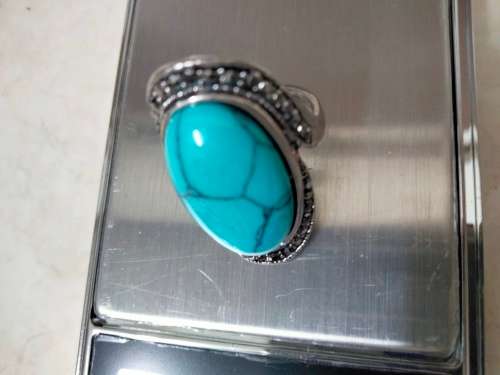 Dress RING -Marcasite style +genuine gemstone dyed Howlite