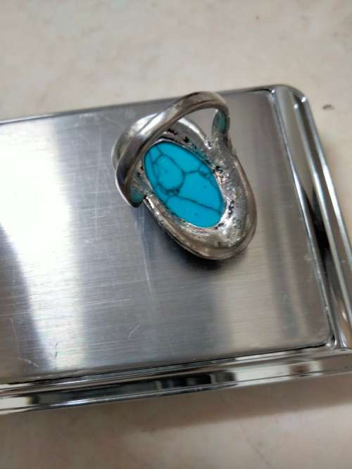 Dress RING -Marcasite style +genuine gemstone dyed Howlite