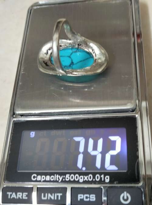 Dress RING -Marcasite style +genuine gemstone dyed Howlite