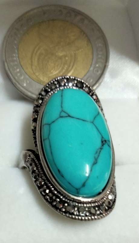 Dress RING -Marcasite style +genuine gemstone dyed Howlite