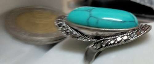 Dress RING -Marcasite style +genuine gemstone dyed Howlite