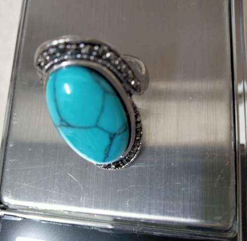 Dress RING -Marcasite style +genuine gemstone dyed Howlite