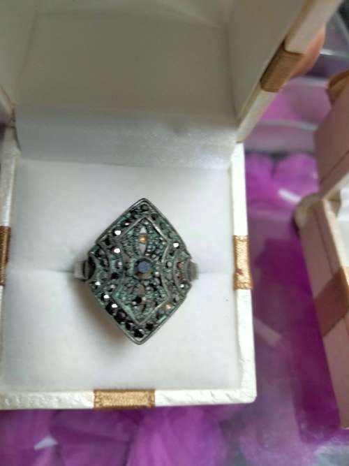 Dress RING Vintage MARCASITE Red? Stone VERDIGRIS Silver tone LOOK At My BUY NOW LISTING NO WAITING