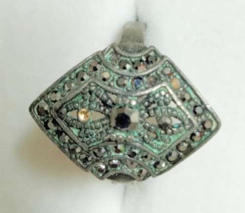 Dress RING Vintage MARCASITE Red? Stone VERDIGRIS Silver tone LOOK At My BUY NOW LISTING NO WAITING