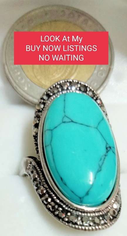 Dress RING -Marcasite style +genuine gemstone dyed Howlite