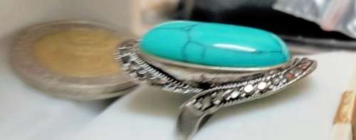 Dress RING -Marcasite style +genuine gemstone dyed Howlite