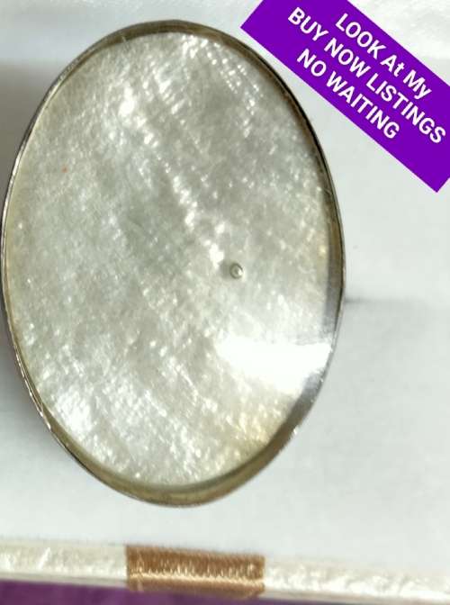 Dress RING Mother of Pearl Smooth Silver tone metal   LOOK At My BUY NOW LISTING NO WAITING