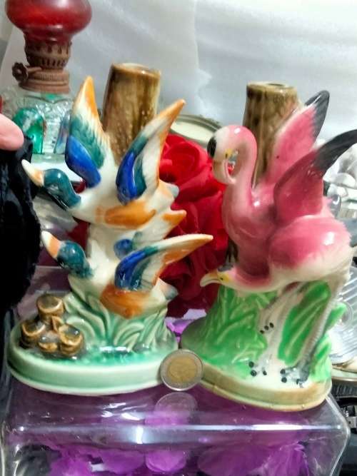 Table Lamps - 2 Table lamps Figurine 1 has 2 Flying Ducks on +1 has Flamingo on