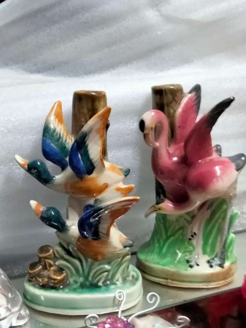 Table Lamps - 2 Table lamps Figurine 1 has 2 Flying Ducks on +1 has Flamingo on