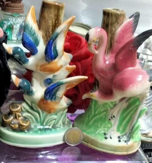 Table Lamps - 2 Table lamps Figurine 1 has 2 Flying Ducks on +1 has Flamingo on