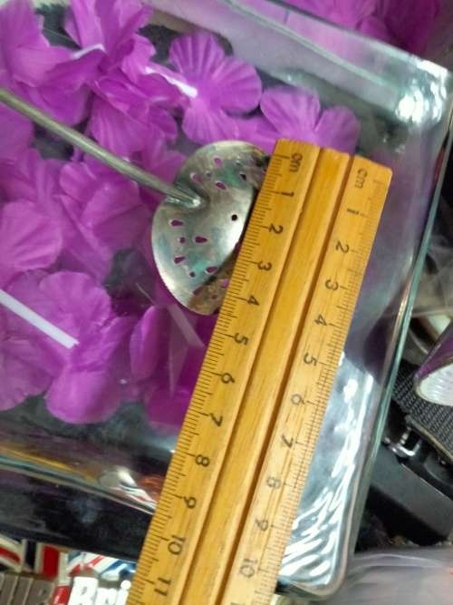 1 Cloverleaf shape Sugar Sifter Plated Spoon  bowl serated edges Cutout multiple shapes Ball finial
