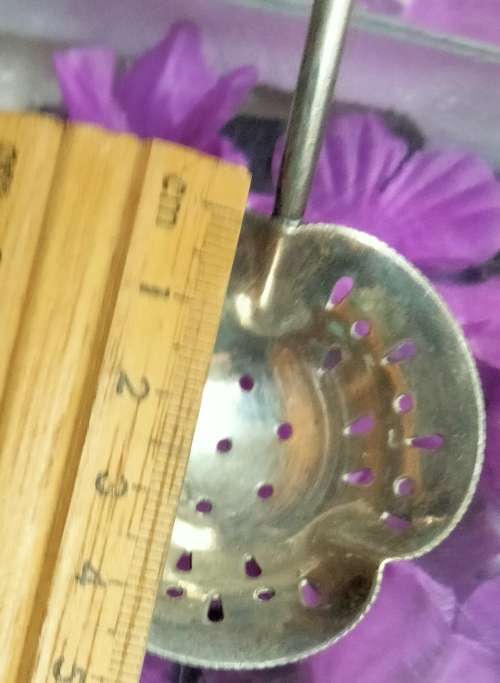 1 Cloverleaf shape Sugar Sifter Plated Spoon  bowl serated edges Cutout multiple shapes Ball finial
