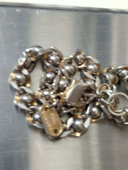 Bracelet Stamped < CRIS  NS Bracelet Flat Curb ball link   Gold/Silver tone plate