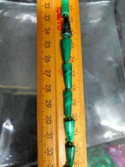 Necklace Malachite SEMI PRECIOUS GEM STONE GREEN Graduating Conical shapes+glass bead spacers Turkey