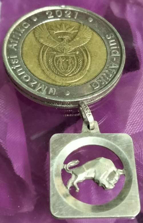 Stamped Silver Pendant Square with Bull   LOOK At My BUY NOW items NO WAITING