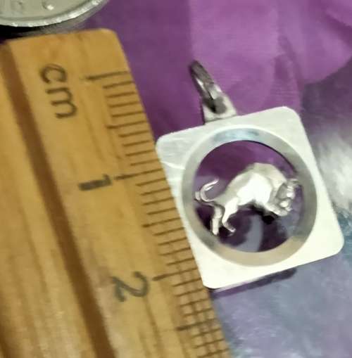 Stamped Silver Pendant Square with Bull   LOOK At My BUY NOW items NO WAITING