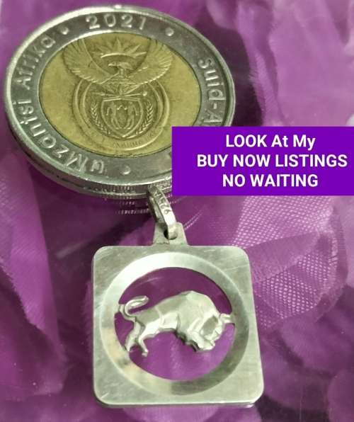 Stamped Silver Pendant Square with Bull   LOOK At My BUY NOW items NO WAITING