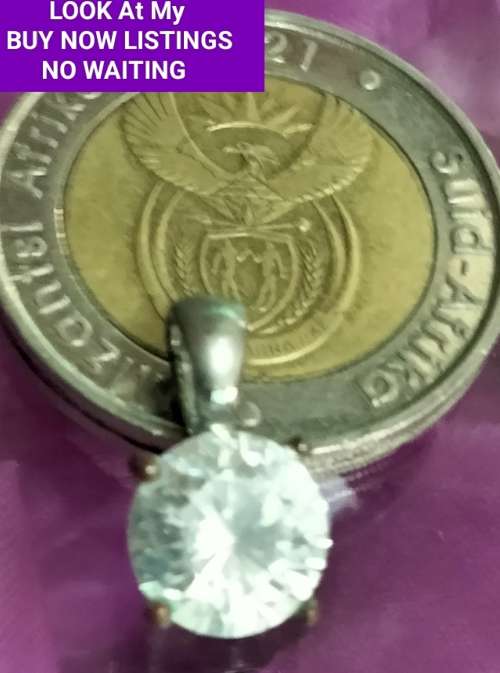 Necklace +Chain Sterling silver stamp 925  pendant large faceted cut stone Chain stamp Italy 925