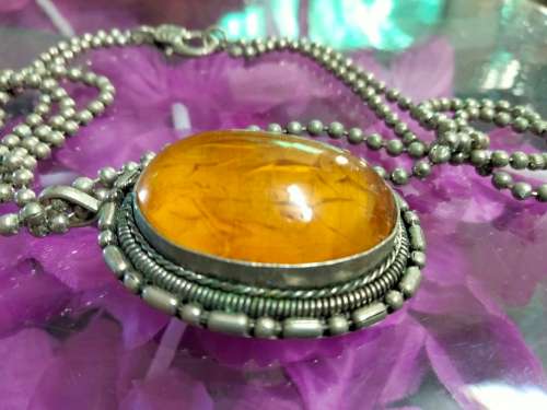 Necklace Unusual AMBER-CHAIN metal balls LOOK At My BUY NOW LISTINGS NO WAITING