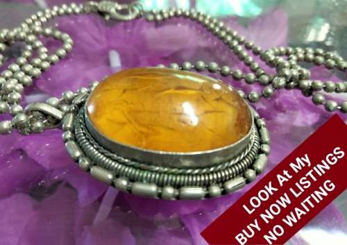 Necklace Unusual AMBER-CHAIN metal balls LOOK At My BUY NOW LISTINGS NO WAITING