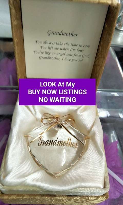 Glass Heart  - Grandmother Sentiment gilt trim Bow +Original box