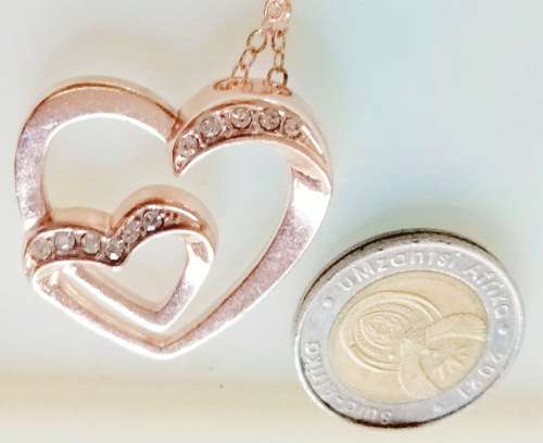 Necklace - Pendant Heart Crystals Rose Gold Tone metal+Chain MOD.LOOK At My BUY NOW ltems NO WAITING