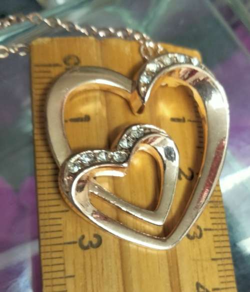 Necklace - Pendant Heart Crystals Rose Gold Tone metal+Chain MOD.LOOK At My BUY NOW ltems NO WAITING